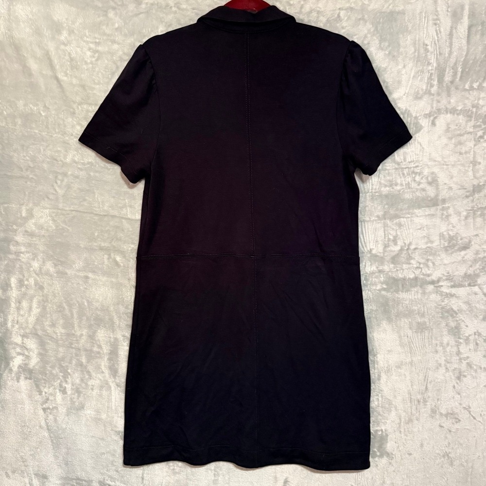 LOFT Shirt Dress Women 12 Black Gold Button Utility Mini Academia - Picture 3 of 9